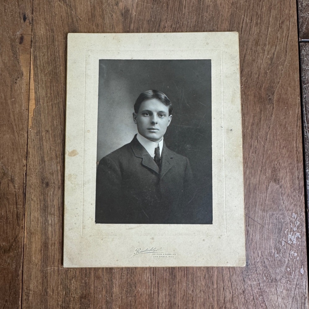 Antique Studio Portrait Headshot‎ Young Man by J. Fred Rentschler Ann Harbor MI